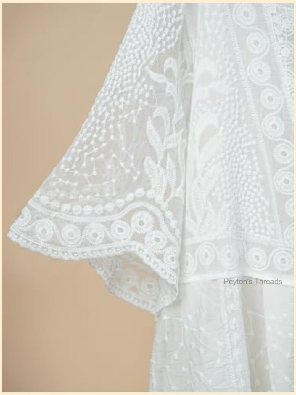 Embroidered Paisley Midi Dress - V-Neck Bell Sleeves Cotton Blend Loose A-Line - Picture 6 of 7